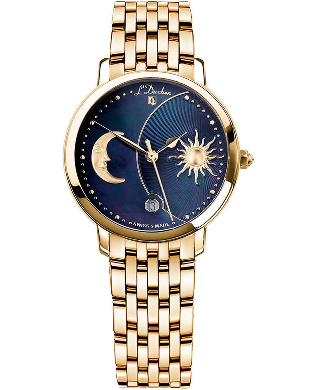 L'Duchen L'Duchen Day & Night D 781.20.37  D 781.20.37 кварцевые женские часы синий циферблат, браслет нержавеющая сталь с pvd-покрытием — вид спереди